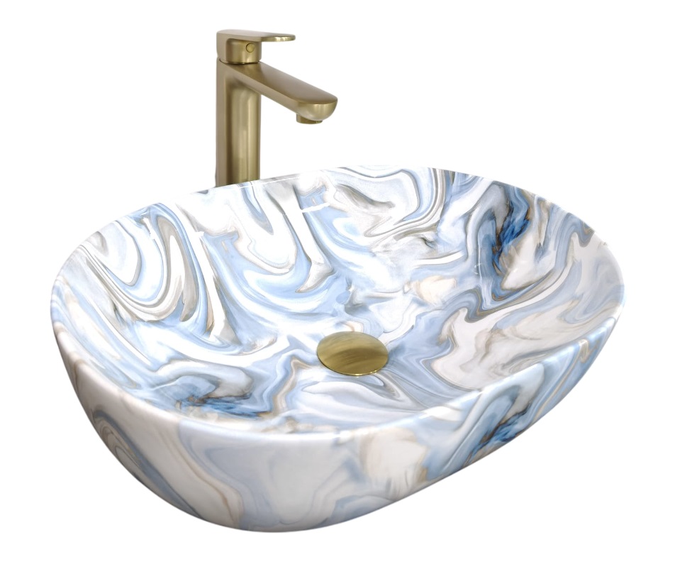 Counter Top Wash Basin Bundle With Tall Mixer Tap 1108 SBMB Bundle Gold Series
